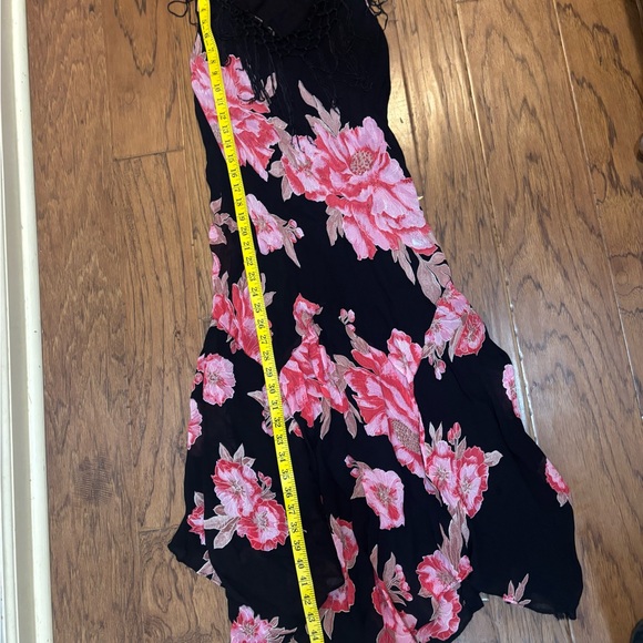 Vintage Whimsigoth Boho Fairycore Black Floral Fringe Chiffon Dress Beaded - Picture 14 of 15